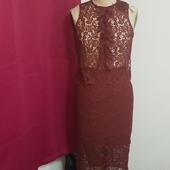 Zara woman burgundy lace skirt set XS/Small - Picture 1 of 14